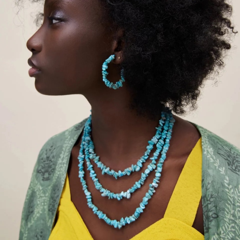 Zara Teal Turquoise Stone Beads Chain Necklace Chocker NEW